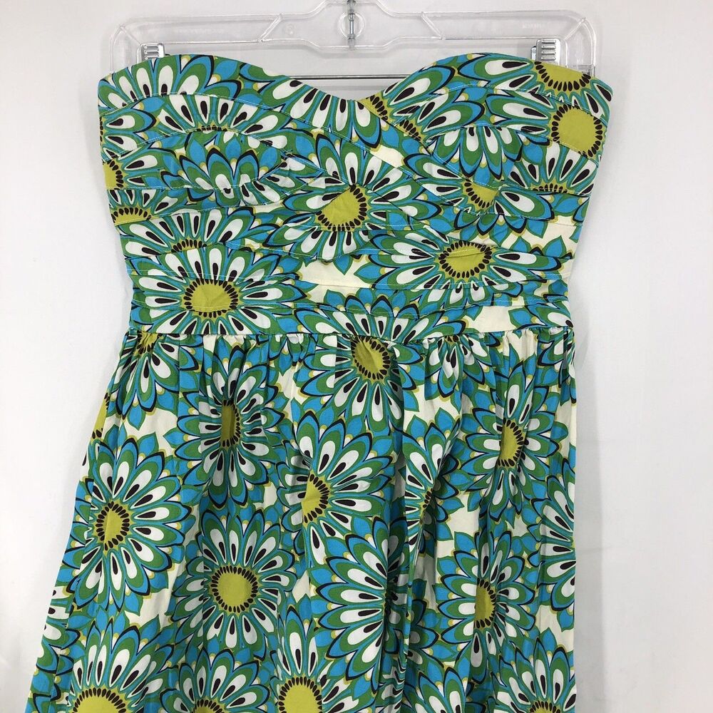 Trixxi Green Blue White Yellow Floral Strapless Lightly Padded Dress Juniors 5